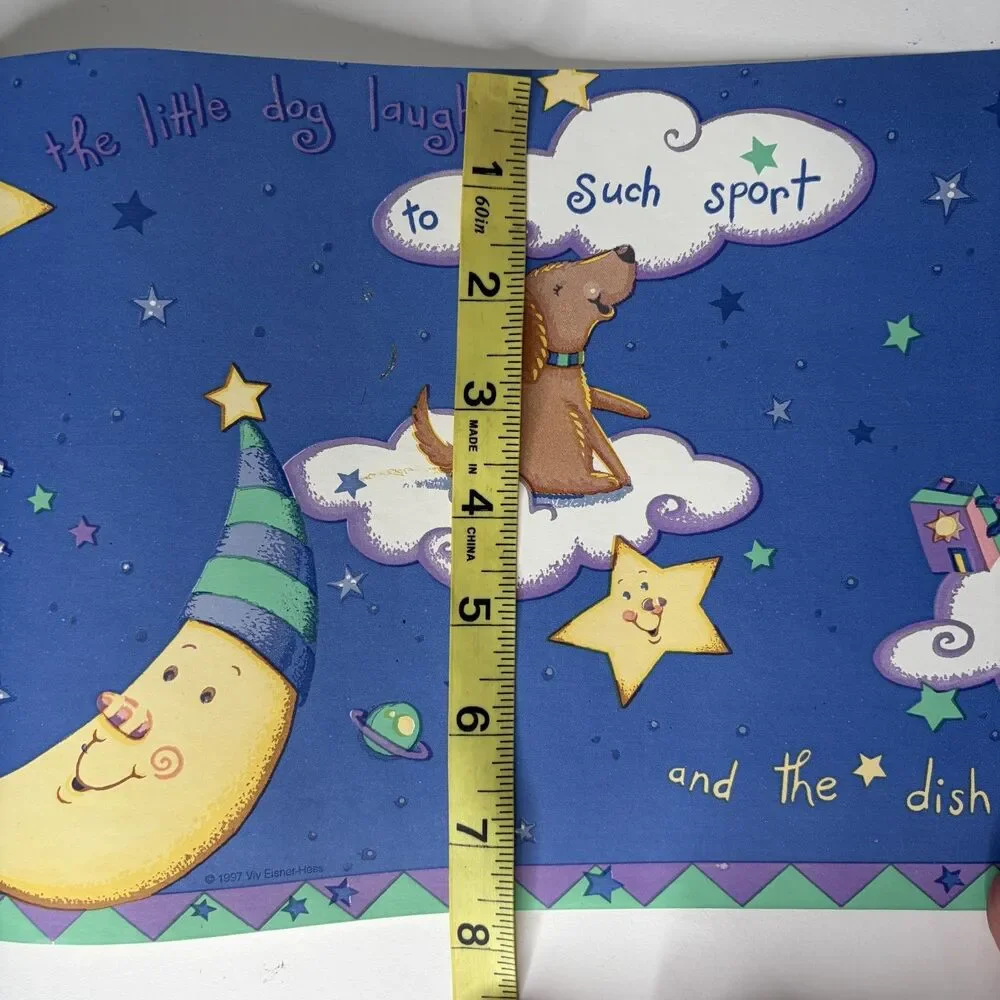 Vintage 1997 Viv Eisner-Hess Wallpaper Boarder Over The Moon Baby Nursery 21.5'